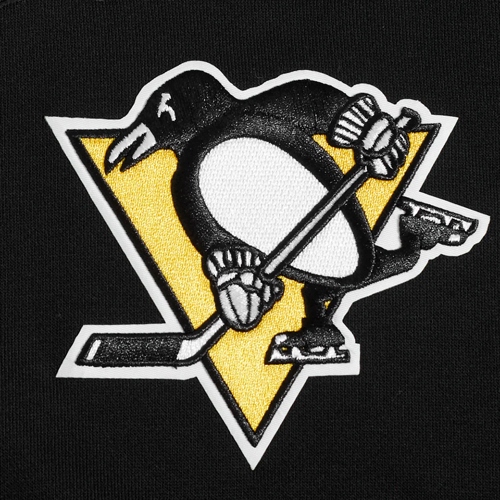 NHL PITTSBURGH PENGUINS SCRIPT TAIL MEN'S RIB FLEECE PULLOVER HOODIE (BLACK/YELLOW) - Image 5