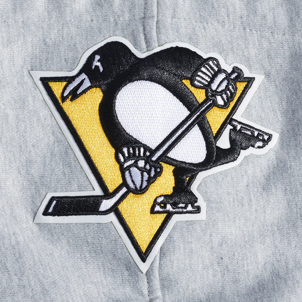 NHL PITTSBURGH PENGUINS SCRIPT TAIL MEN'S RIB FLEECE PULLOVER HOODIE (HEATHER GRAY/BLACK) - Image 8