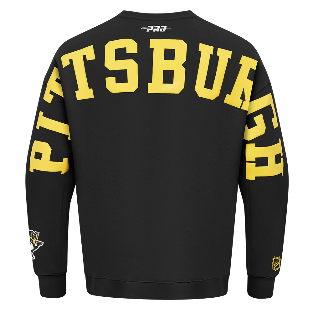 NHL PITTSBURGH PENGUINS WINGSPAN MEN'S DROP SHOULDER FLEECE CREWNECK (BLACK)