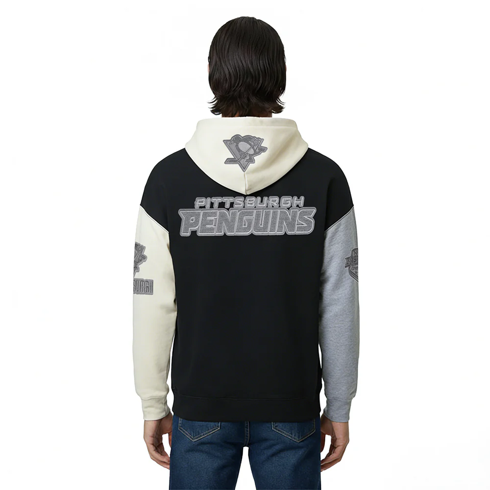 NHL PITTSBURGH PENGUINS REVERSE FRENCH TERRY MEN'S CB FLC PO HOODIE (BLACK/GRAY/EGGSHELL) - Image 2