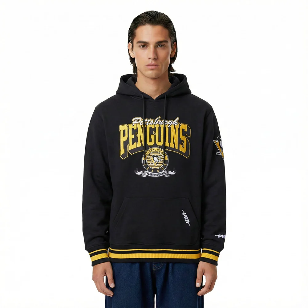 NHL PITTSBURGH PENGUINS TEAM BADGE MEN'S RIB FLC PO HOODIE (BLACK/YELLOW)