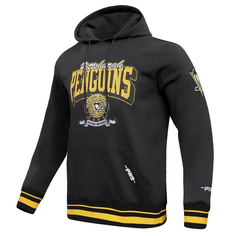 NHL PITTSBURGH PENGUINS TEAM BADGE MEN'S RIB FLC PO HOODIE (BLACK/YELLOW) - Image 3