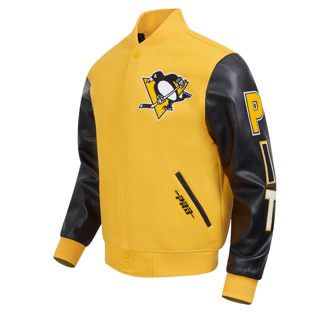 NHL PITTSBURGH PENGUINS CLASSIC MEN'S WOOL VARSITY JACKET (YELLOW/BLACK) - Image 2