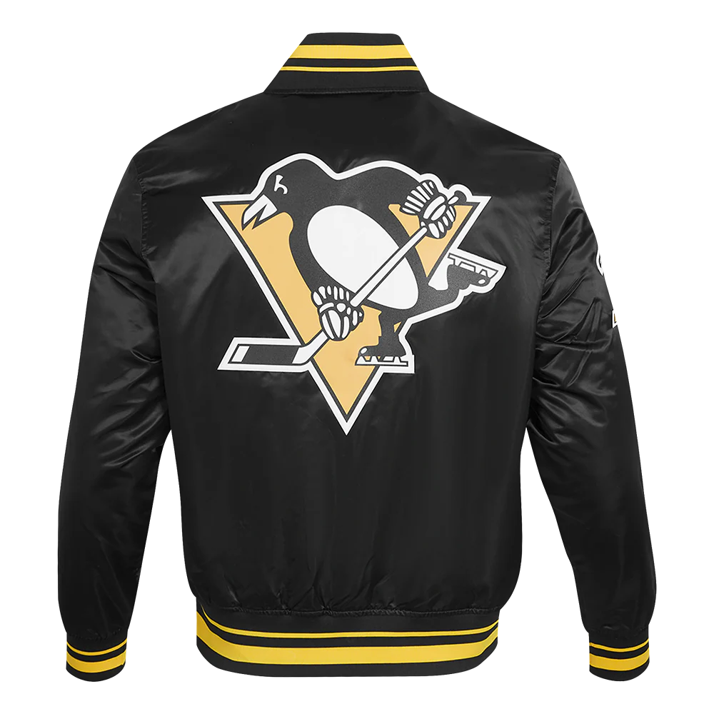 NHL PITTSBURGH PENGUINS SCRIPT TAIL MEN'S SATIN JACKET (BLACK/YELLOW) - Image 10