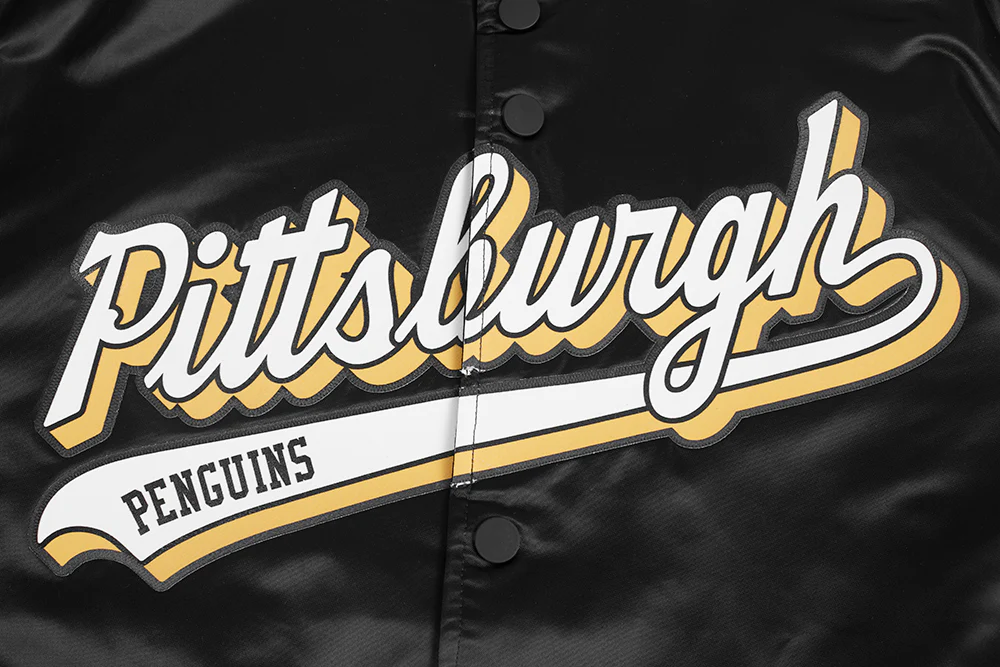NHL PITTSBURGH PENGUINS SCRIPT TAIL MEN'S SATIN JACKET (BLACK/YELLOW) - Image 5