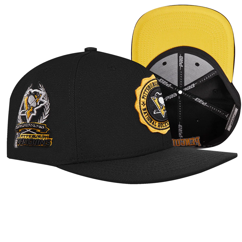 NHL PITTSBURGH PENGUINS CREST EMBLEM WOOL SNAPBACK HAT (BLACK) - Image 8