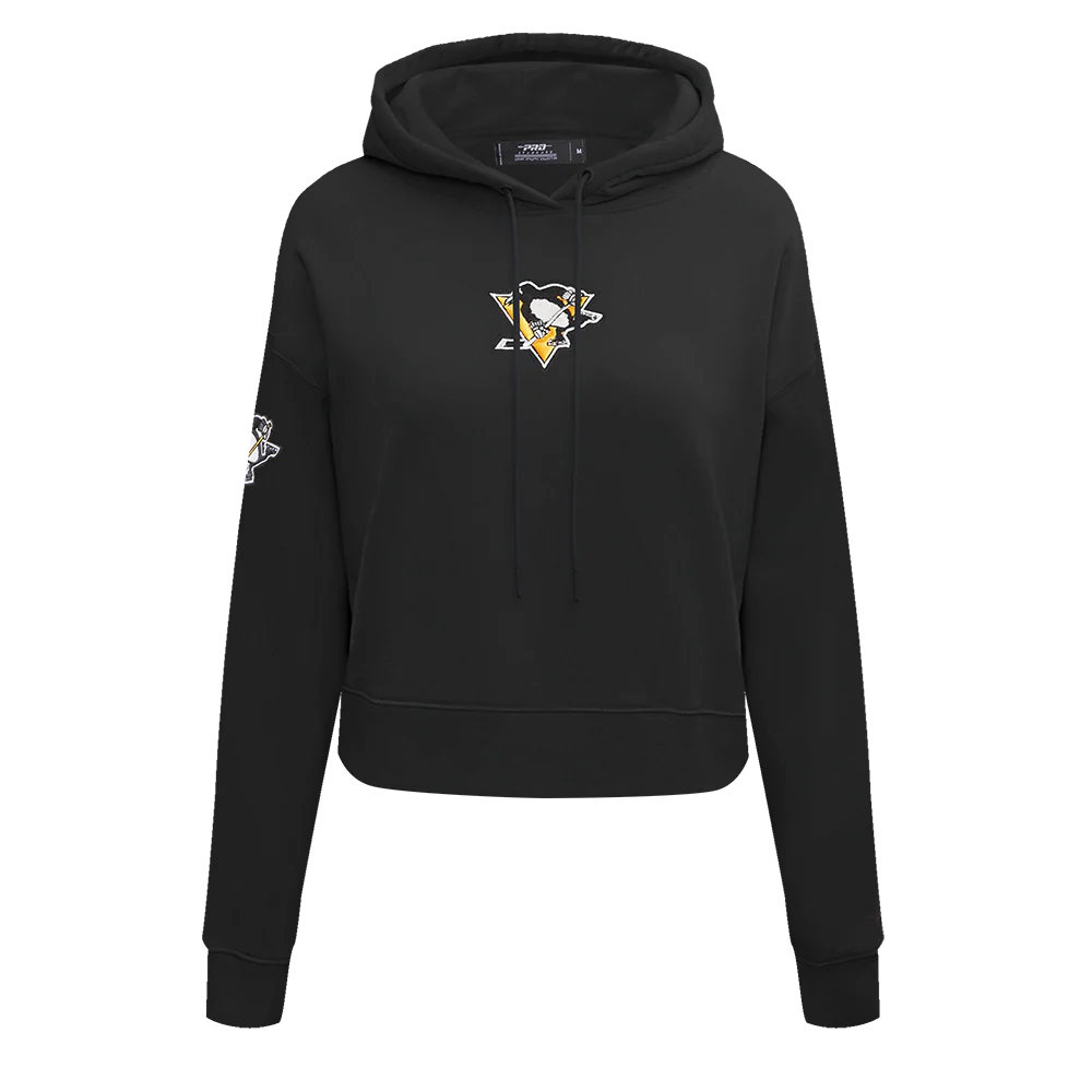 NHL PITTSBURGH PENGUINS CLASSIC WOMEN'S CROPPED PULLOVER HOODIE (BLACK)