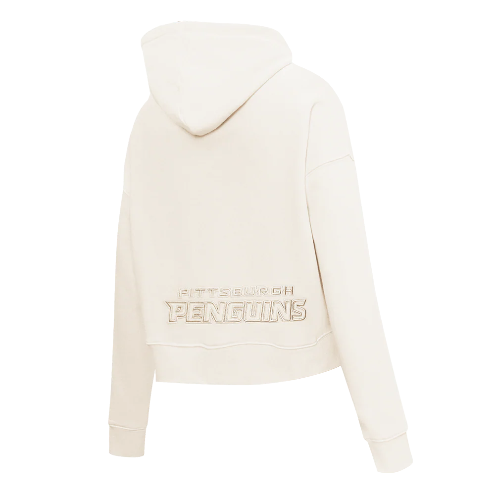 NHL PITTSBURGH PENGUINS NEUTRAL WOMEN'S CROPPED PULLOVER HOODIE (EGGSHELL) - Image 4