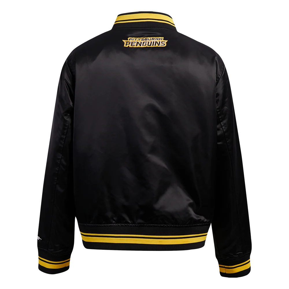 NHL PITTSBURGH PENGUINS SCRIPT TAIL WOMEN'S SATIN JACKET (BLACK/YELLOW) - Image 3