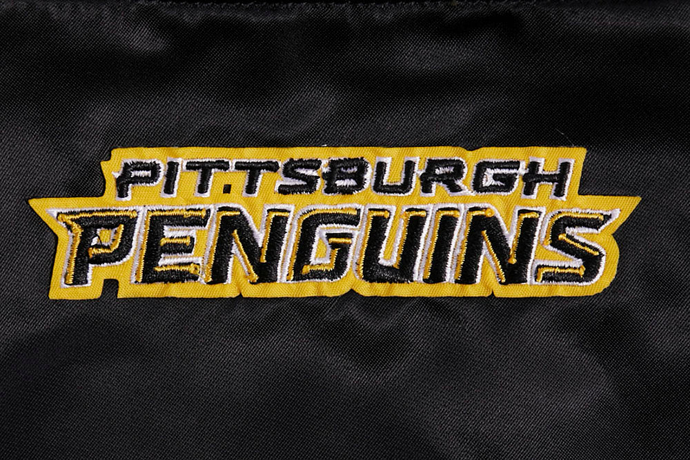 NHL PITTSBURGH PENGUINS SCRIPT TAIL WOMEN'S SATIN JACKET (BLACK/YELLOW) - Image 5