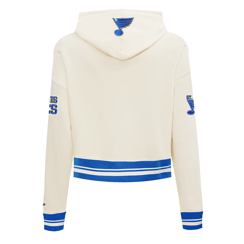 NHL ST. LOUIS BLUES RETRO CLASSIC WOMEN'S RIB CROPPED PO HOODIE (EGGSHELL/ROYAL BLUE) - Image 3