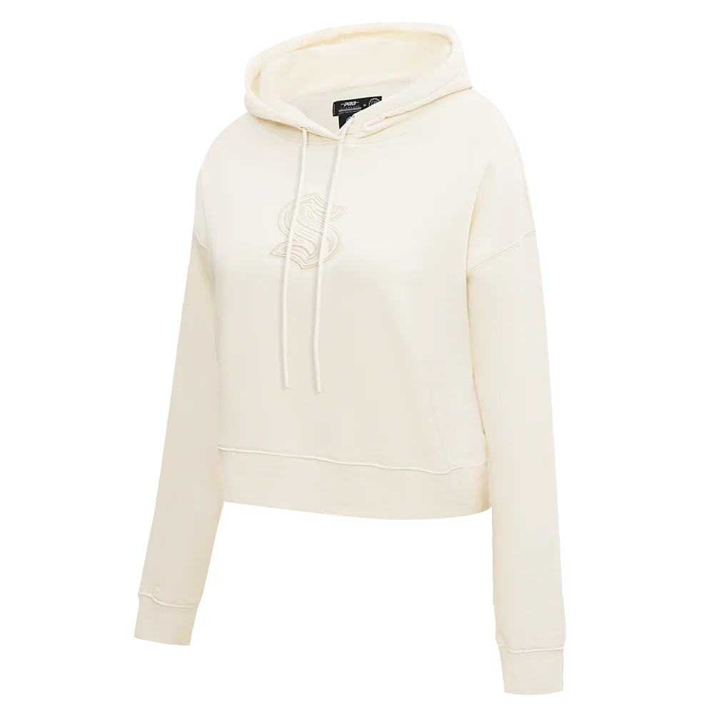 NHL SEATTLE KRAKEN NEUTRAL WOMEN'S CROPPED PULLOVER HOODIE (EGGSHELL) - Image 2
