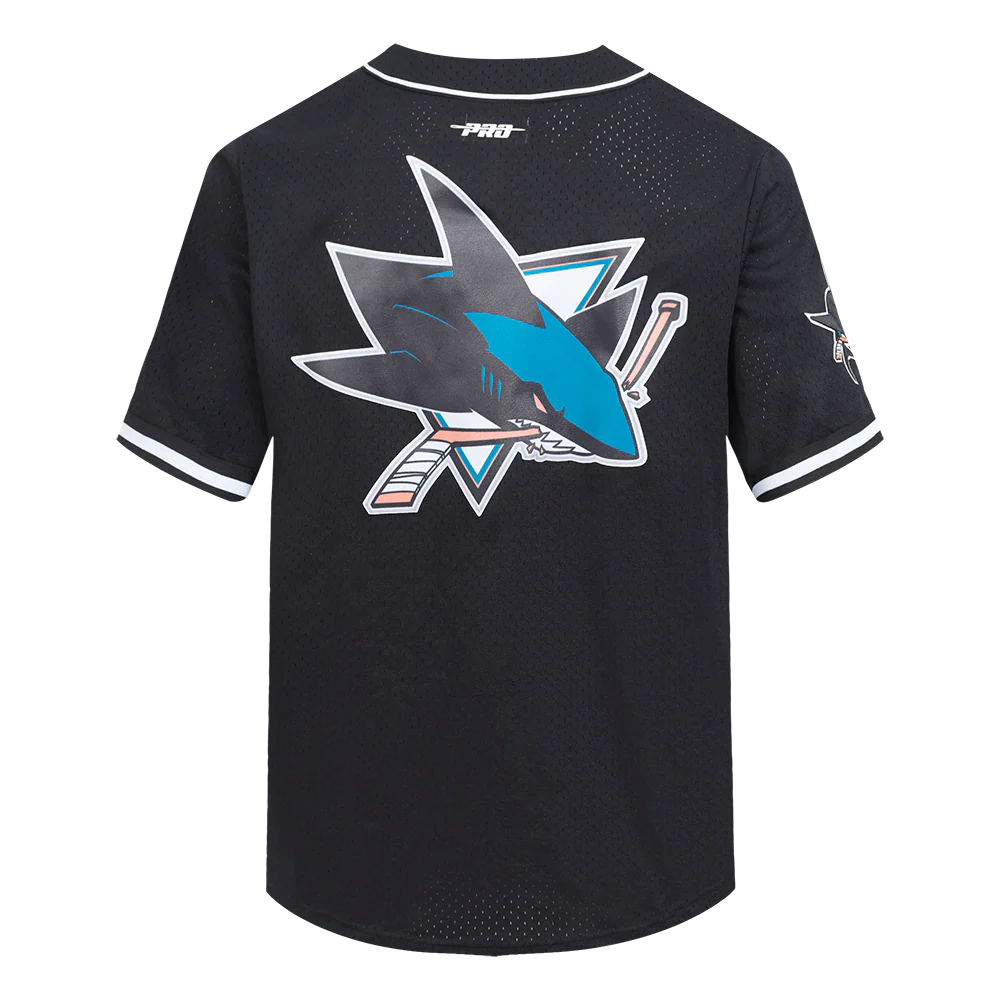 NHL SAN JOSE SHARKS CLASSIC MESH MEN'S BUTTON DOWN SHIRT (BLACK) - Image 3