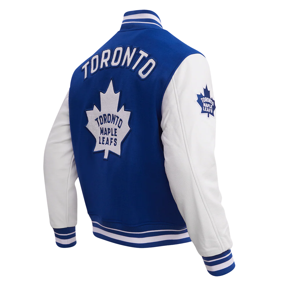 NHL TORONTO MAPLE LEAFS RETRO CLASSIC MEN'S RIB WOOL VARSITY JACKET (DODGER BLUE/WHITE) - Image 3