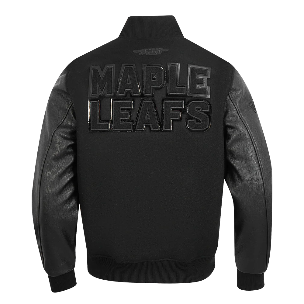 NHL TORONTO MAPLE LEAFS TRIPLE BLACK MEN'S WOOL VARSITY JACKET (TRIPLE BLACK) - Image 3