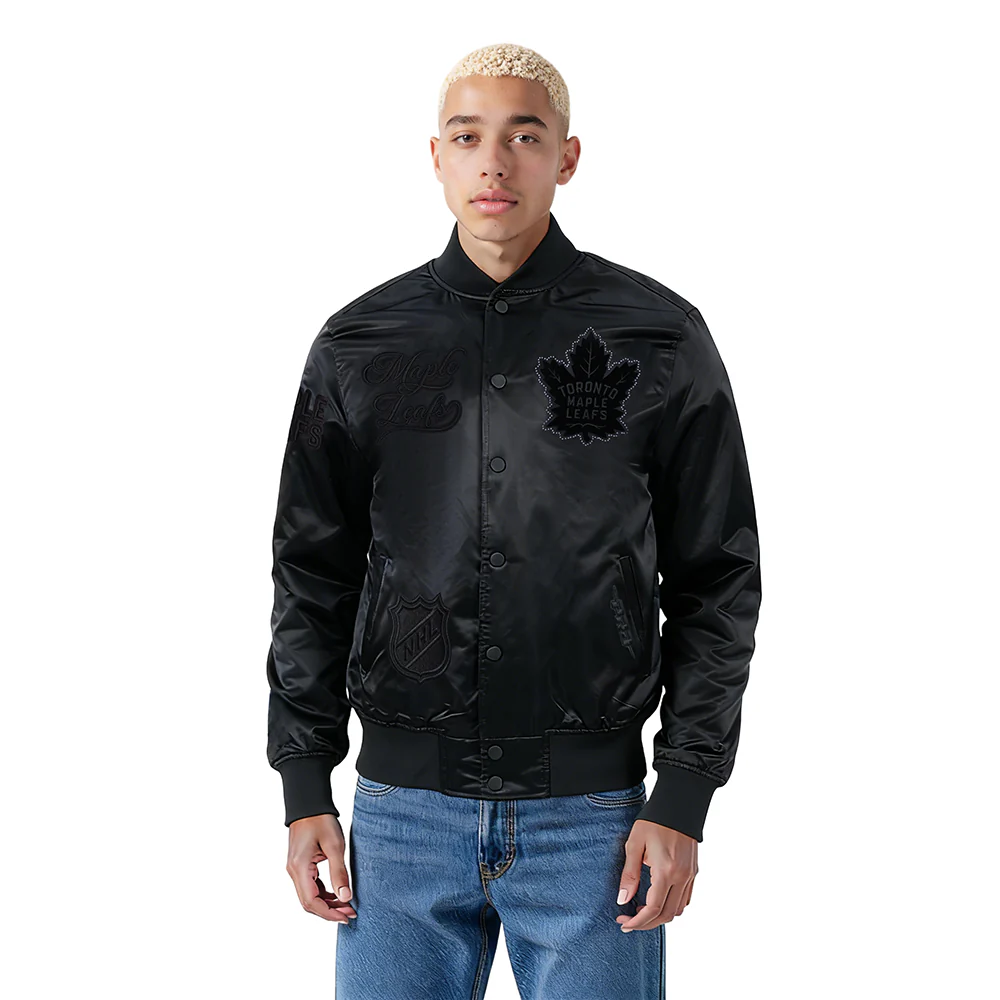 NHL TORONTO MAPLE LEAFS BLACKOUT MEN'S SATIN JACKET (BLACK)