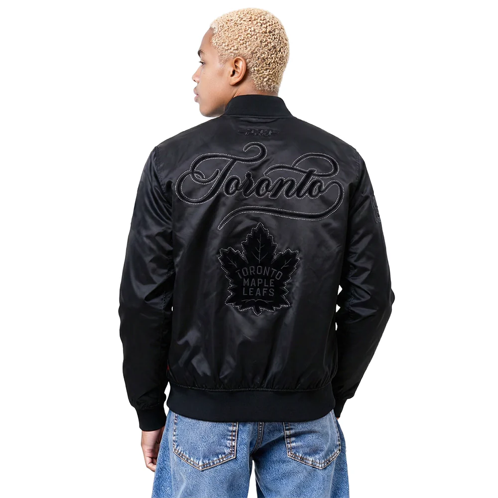 NHL TORONTO MAPLE LEAFS BLACKOUT MEN'S SATIN JACKET (BLACK) - Image 2
