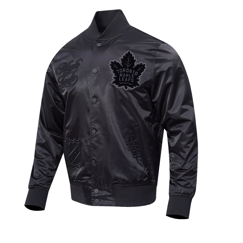 NHL TORONTO MAPLE LEAFS BLACKOUT MEN'S SATIN JACKET (BLACK) - Image 3