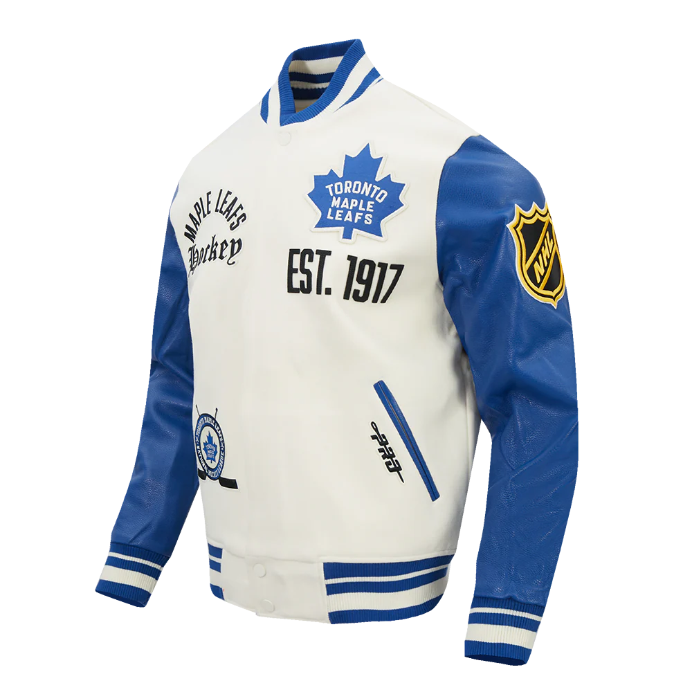NHL TORONTO MAPLE LEAFS MODERN ORIGINALS MEN'S RIB WOOL VARSITY JACKET (EGGSHELL/DODGER BLUE) - Image 5
