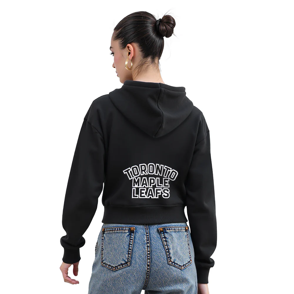 NHL TORONTO MAPLE LEAFS CLASSIC WOMEN'S FLC CROPPED PO HOODIE (BLACK) - Image 2