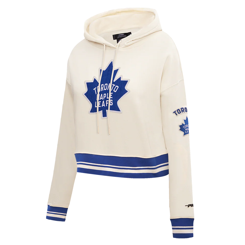 NHL TORONTO MAPLE LEAFS RETRO CLASSIC WOMEN'S RIB CROPPED PULLOVER HOODIE (EGGSHELL/DODGER BLUE) - Image 2