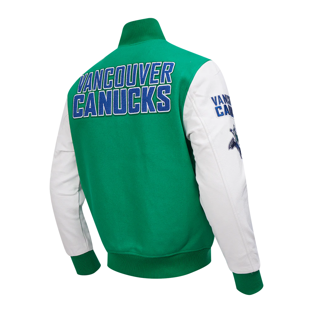 VANCOUVER CANUCKS CLASSIC MEN'S WOOL VARSITY JACKET (KELLY GREEN/ WHITE) - Image 4