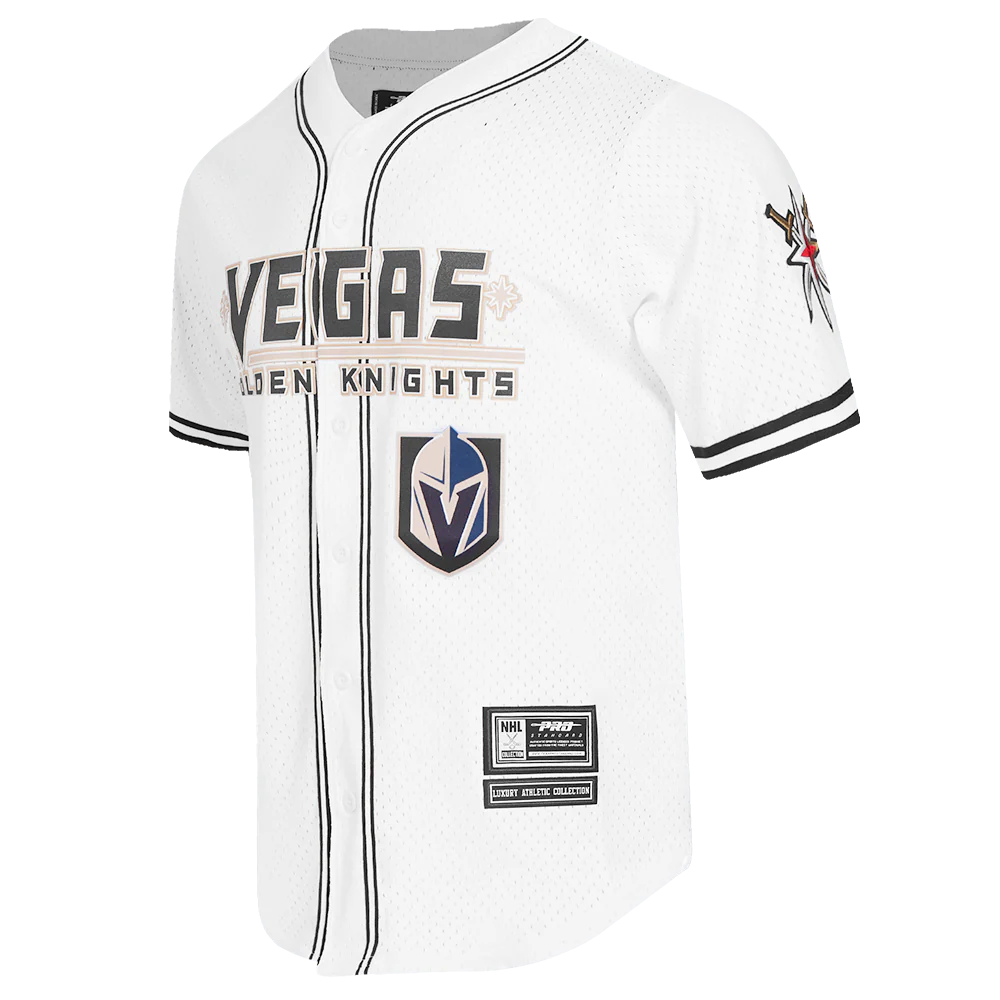 NHL VEGAS GOLDEN KNIGHTS CLASSIC MEN'S MESH BUTTON DOWN JERSEY (WHITE / BLACK / WHTE) - Image 2