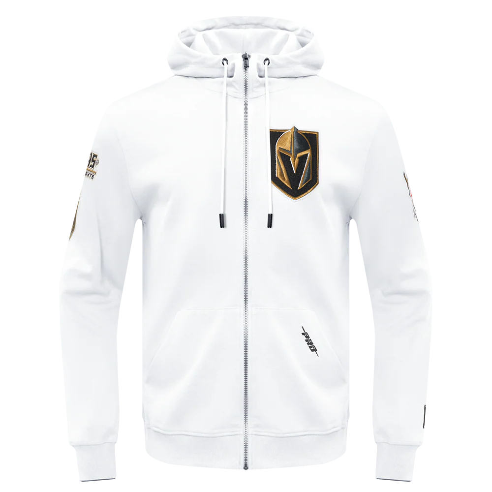 NHL VEGAS GOLDEN KNIGHTS CLASSIC CHENILLE MEN'S FULL ZIP PULLOVER HOODIE (WHITE)