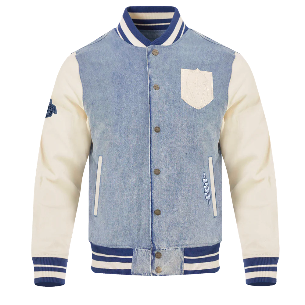 NHL VEGAS GOLDEN KNIGHTS VARSITY BLUES MEN'S DENIM VARSITY JACKET (DENIM/LINEN)