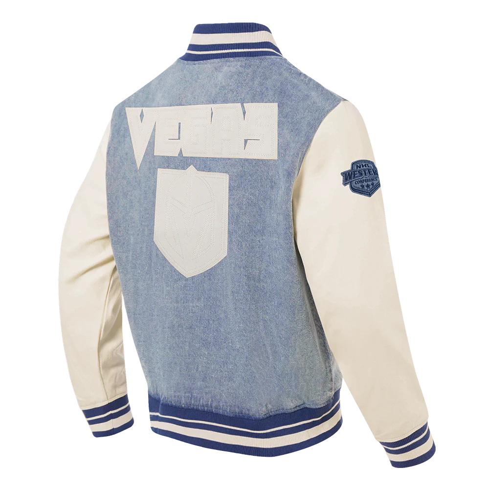 NHL VEGAS GOLDEN KNIGHTS VARSITY BLUES MEN'S DENIM VARSITY JACKET (DENIM/LINEN) - Image 4