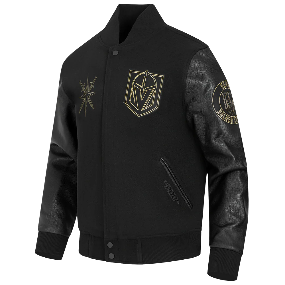 NHL VEGAS GOLDEN KNIGHTS BLACK & GOLD MEN'S WOOL VARSITY JACKET (BLACK) - Image 2