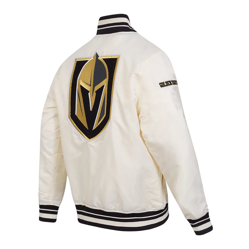 NHL VEGAS GOLDEN KNIGHTS RETRO CLASSIC MEN'S RIB SATIN JACKET (EGGSHELL/ BLACK) - Image 4