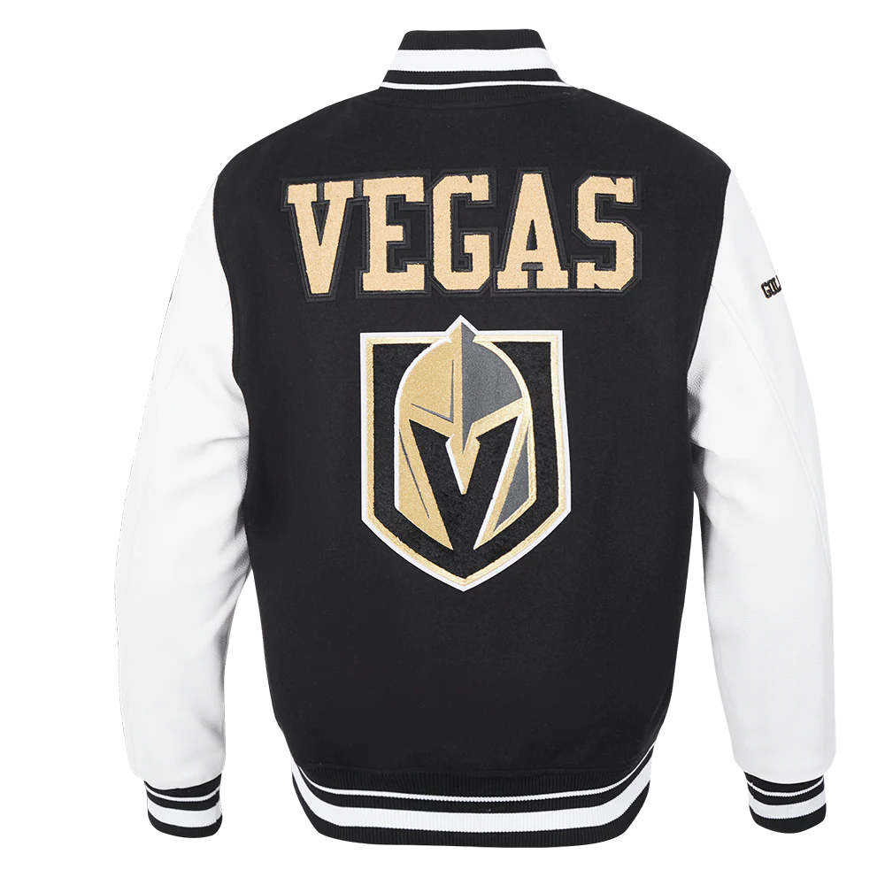 NHL VEGAS GOLDEN KNIGHTS RETRO CLASSIC MEN'S RIB WOOL VARSITY JACKET (BLACK/WHITE) - Image 3