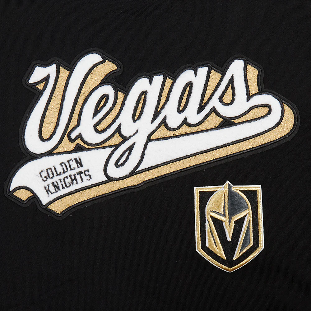 NHL VEGAS GOLDEN KNIGHTS SCRIPT TAIL WOMEN'S RIB FLEECE CROPPED PULLOVER HOODIE (BLACK/GRAY) - Image 5