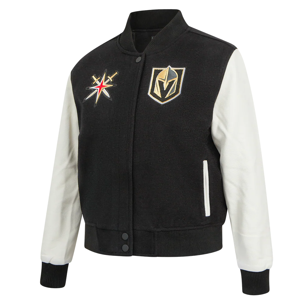 NHL VEGAS GOLDEN KNIGHTS CLASSIC WOMEN'S WOOL VARSITY JACKET (BLACK/WHITE) - Image 2