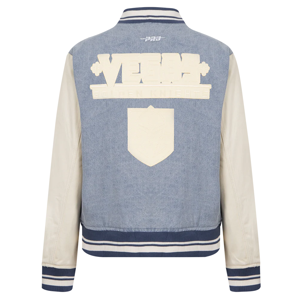 NHL VEGAS GOLDEN KNIGHTS VARSITY BLUES WOMEN'S W DENIM VARSITY JACKET (DENIM/LINEN) - Image 3