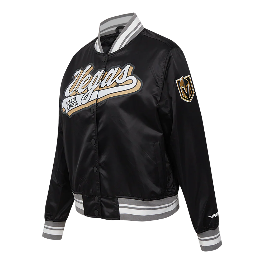 NHL VEGAS GOLDEN KNIGHTS SCRIPT TAIL WOMEN'S SATIN JACKET (BLACK/GRAY) - Image 2