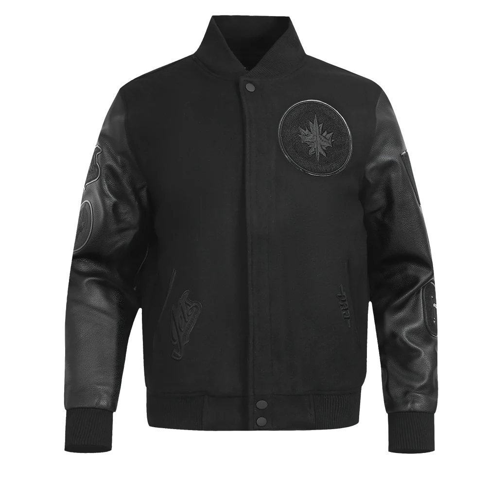 NHL WINNIPEG JETS TRIPLE BLACK MEN'S WOOL VARSITY JACKET (TRIPLE BLACK)