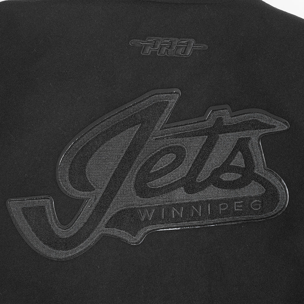 NHL WINNIPEG JETS TRIPLE BLACK MEN'S WOOL VARSITY JACKET (TRIPLE BLACK) - Image 8