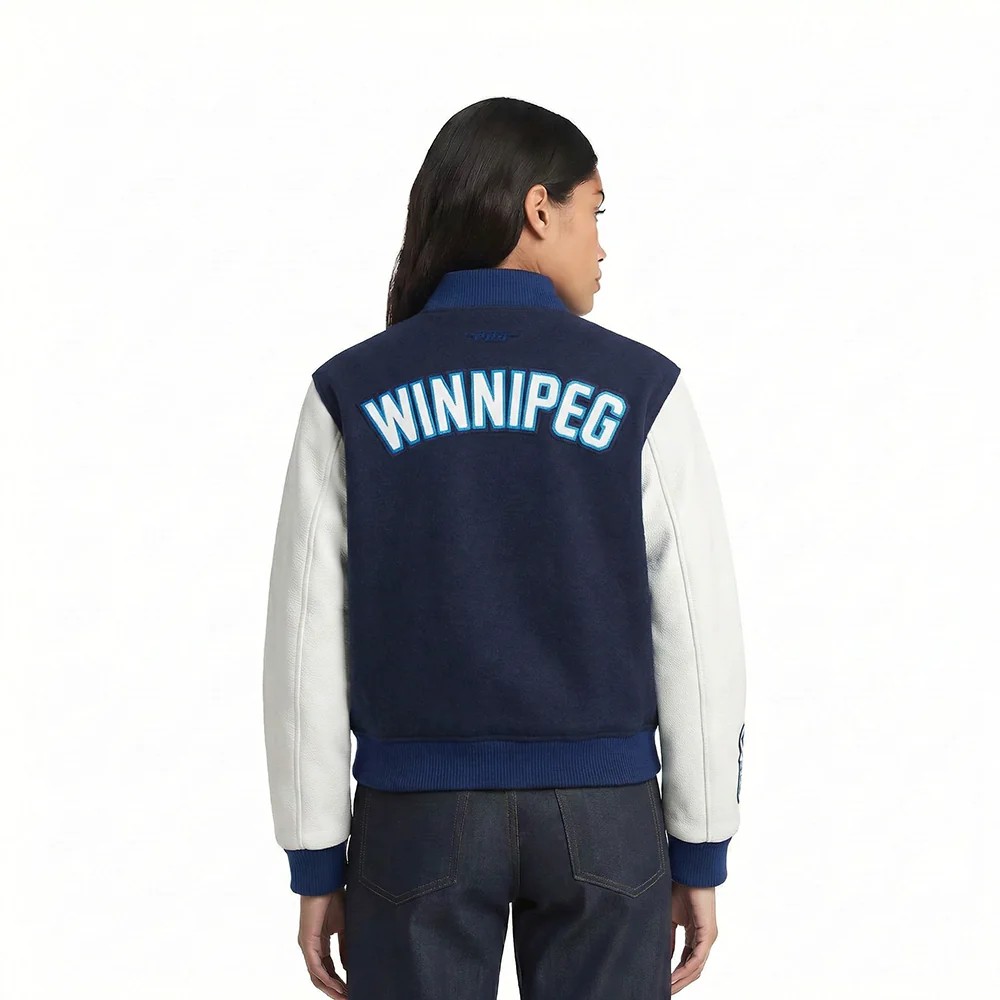 NHL WINNIPEG JETS CLASSIC WOMEN'S WOOL VARSITY JACKET (MIDNIGHT NAVY/WHITE) - Image 2
