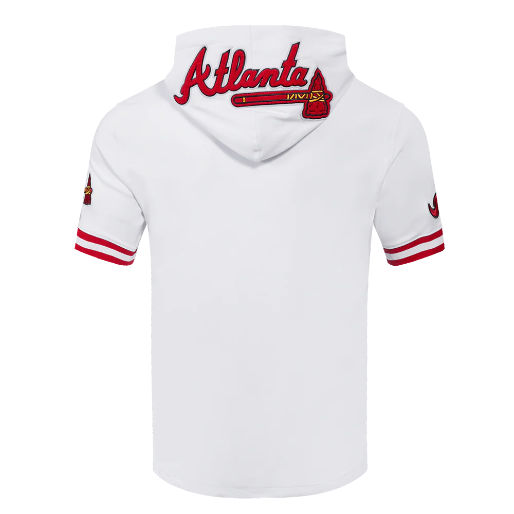 MLB ATLANTA BRAVES CLASSIC CHENILLE MEN'S SHORT SLEEVE PULLOVER HOODIE (WHITE/RED) - Image 3