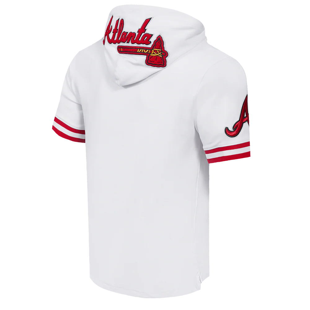 MLB ATLANTA BRAVES CLASSIC CHENILLE MEN'S SHORT SLEEVE PULLOVER HOODIE (WHITE/RED) - Image 4