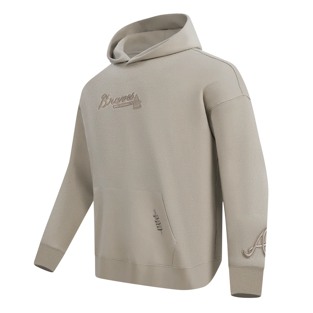 MLB ATLANTA BRAVES WINGSPAN MEN'S DROP SHOULDER FLEECE PULLOVER HOODIE (TAUPE) - Image 3