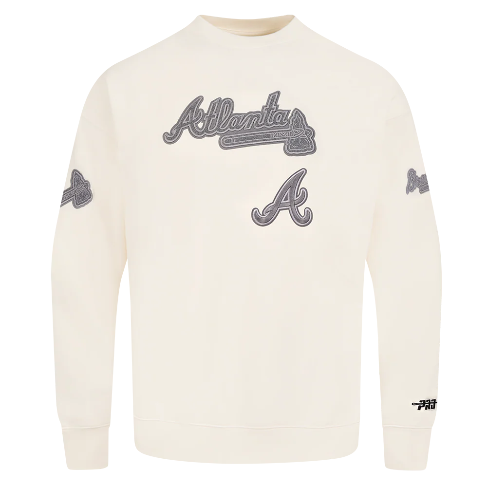 MLB ATLANTA BRAVES REVERSE FRENCH TERRY MEN'S DROP SHOULDER FLEECE CREWNECK (EGGSHELL) - Image 5