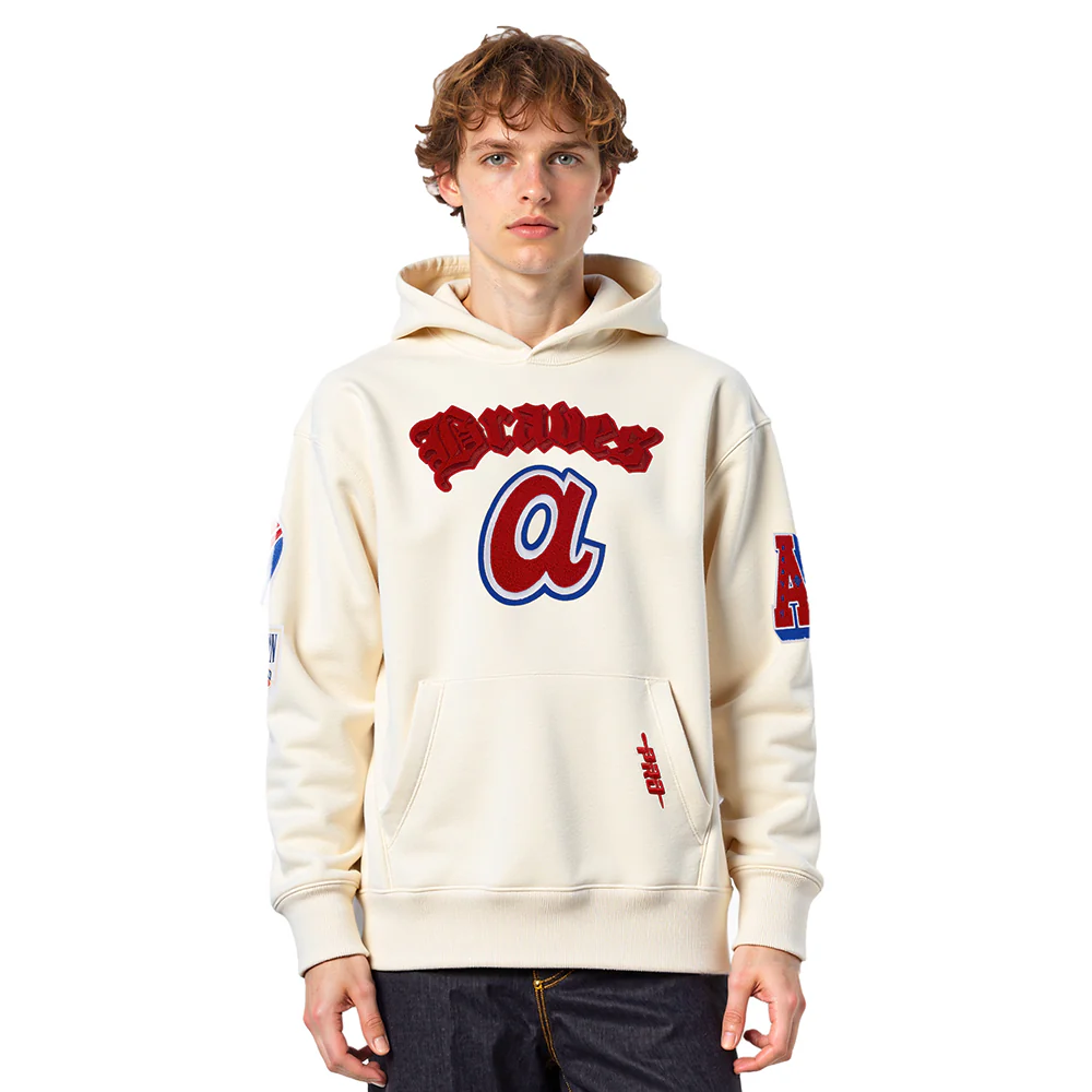 MLB ATLANTA BRAVES BEST OF MEN'S DROP SHOULDER FLC PO HOODIE (EGGSHELL)
