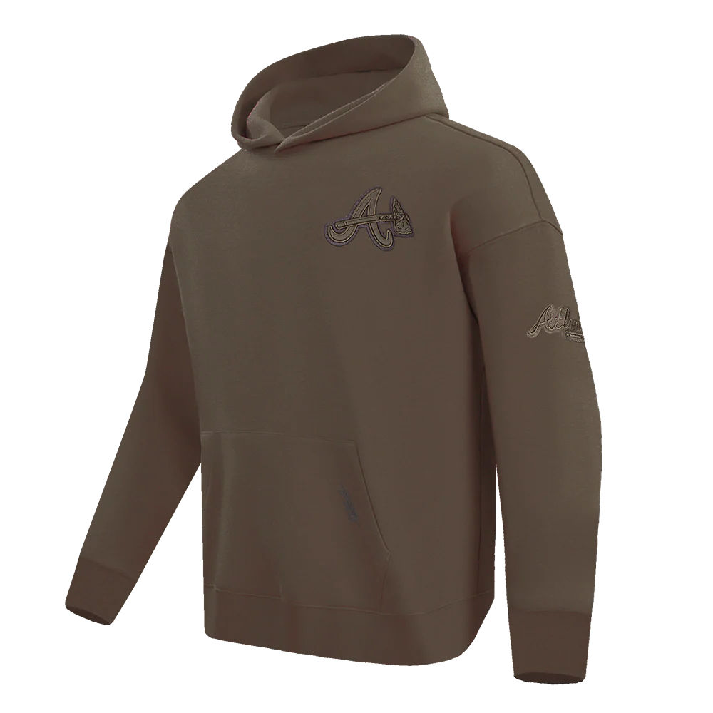 MLB ATLANTA BRAVES NEUTRAL MEN'S DROP SHOULDER PULLOVER HOODIE (DARK TAUPE) - Image 2