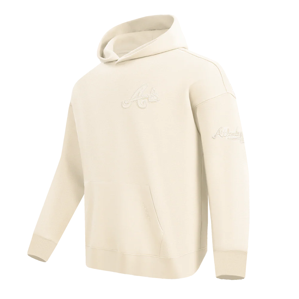 MLB ATLANTA BRAVES NEUTRAL DROP SHOULDER MEN'S PULLOVER HOODIE (EGGSHELL) - Image 2
