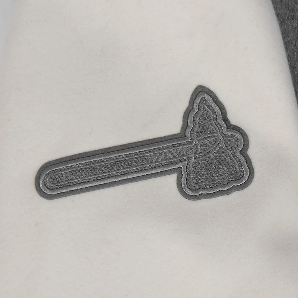 MLB ATLANTA BRAVES REVERSE FRENCH TERRY MEN'S COLOR BLOCK WOOL VARSITY JACKET (BLACK/GRAY/EGGSHELL) - Image 8