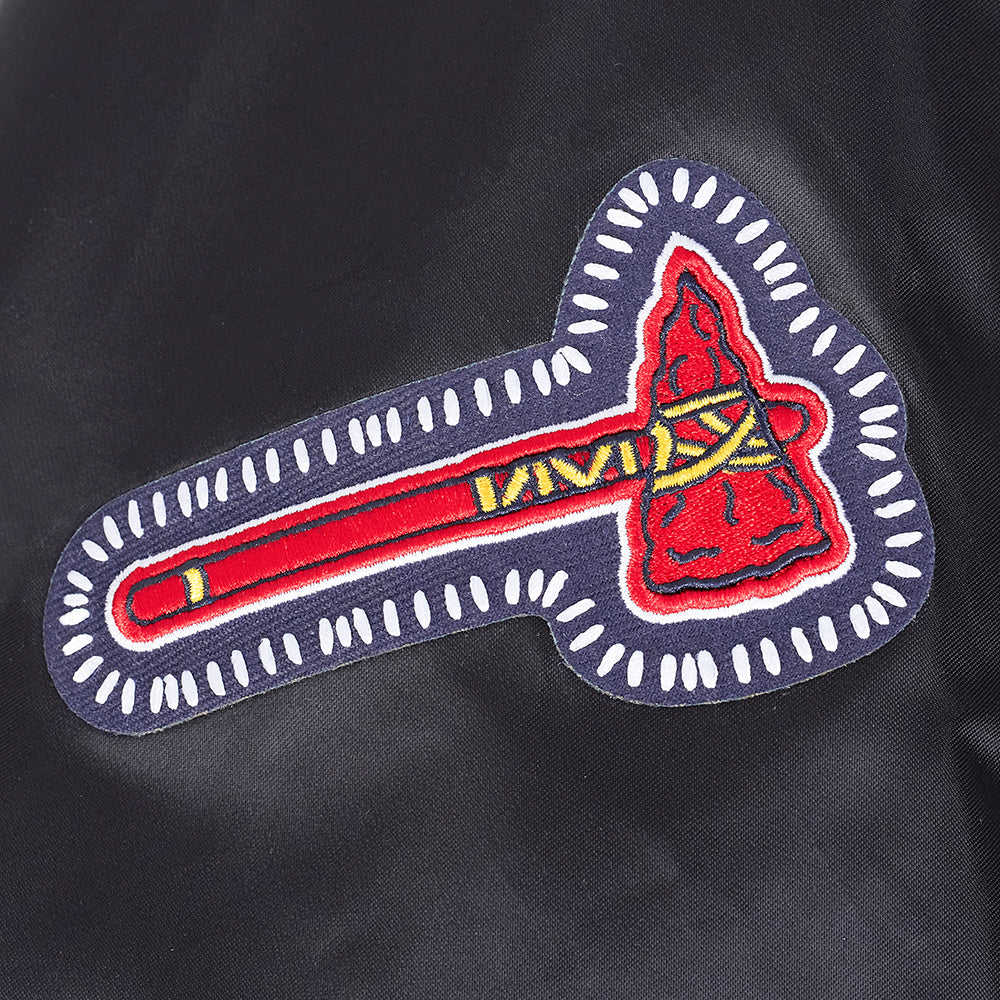 MLB ATLANTA BRAVES DIY PICK STITCH MEN'S RIB SATIN JACKET (BLACK) - Image 13