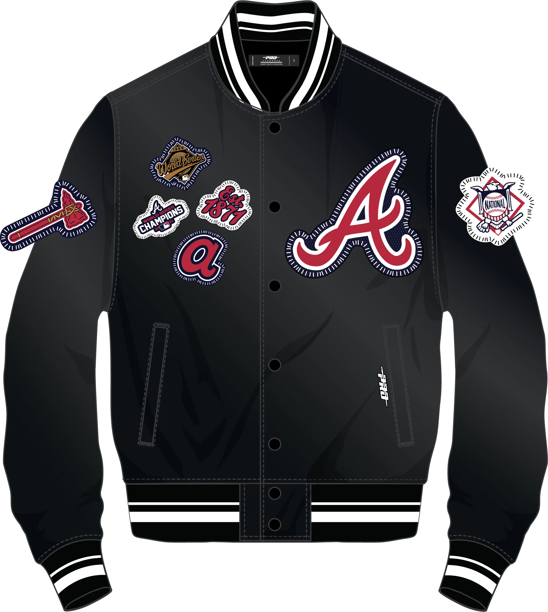 MLB ATLANTA BRAVES DIY PICK STITCH MEN'S RIB SATIN JACKET (BLACK) - Image 15